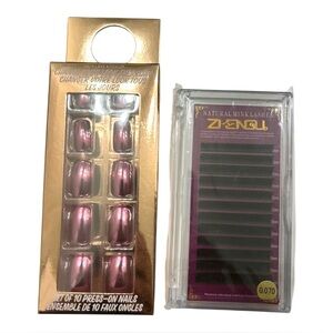 Nails + Lashes Pink Mirrored Press On Nails + Natural Mink Lash Set